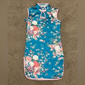 Traditional Blue and Pink Chinese Qipao Cheongsam Dress